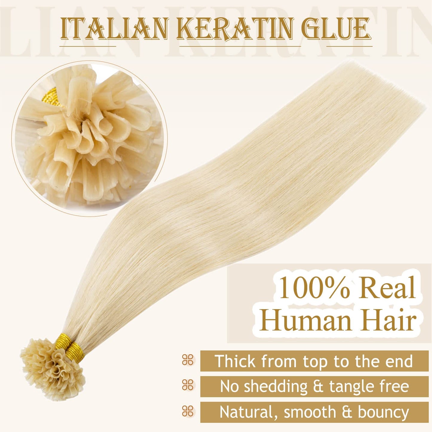 MY-LADY K Tip Hair Extensions Real Human Hair Platinum Blonde 16 Inch 50G 50Strands KTip U Tip Utip Keratin Bond Fusion Pre Bonded Straight Real Remy Hairpieces