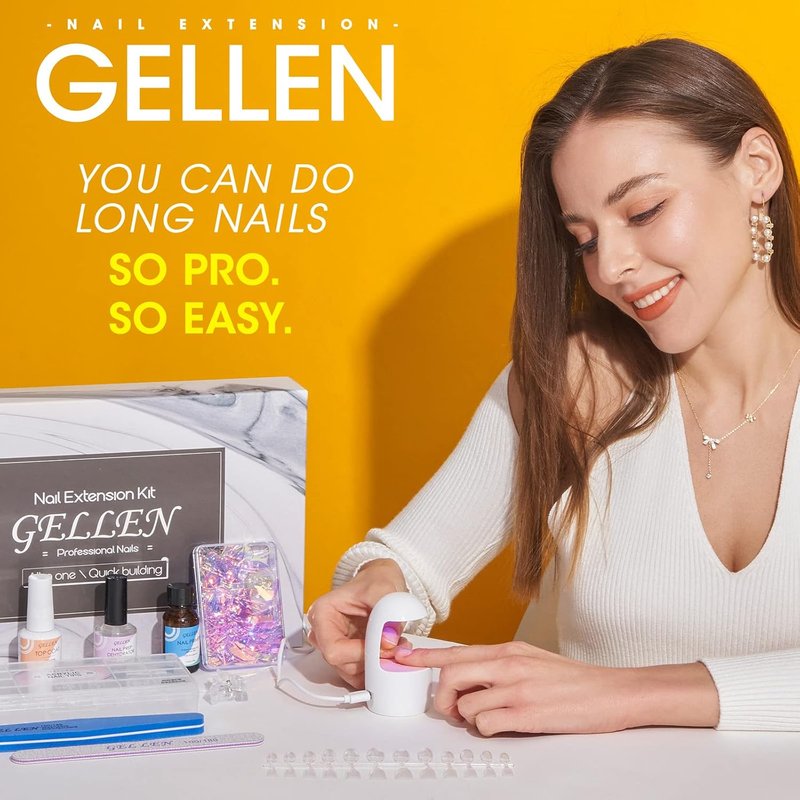 Gellen Gel Nail Extension Kit - Square Acrylic Tips & Top Coat | Complete Nail Art Set for Manicure