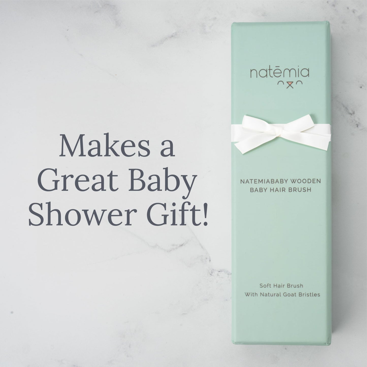 Natemia Wooden Baby Hair Brush - Natural Goat Hair Bristles - Gentle Soft Bristles for Scalp Massage - Cradle Cap Comb for Flake Removal - For Baby Grooming Kit & Toddler Hair Brush