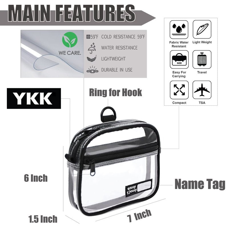 Rough Enough Clear Quart Size TSA Approved Toiletry Bag Small with Keychain for Travel Size Toiletries