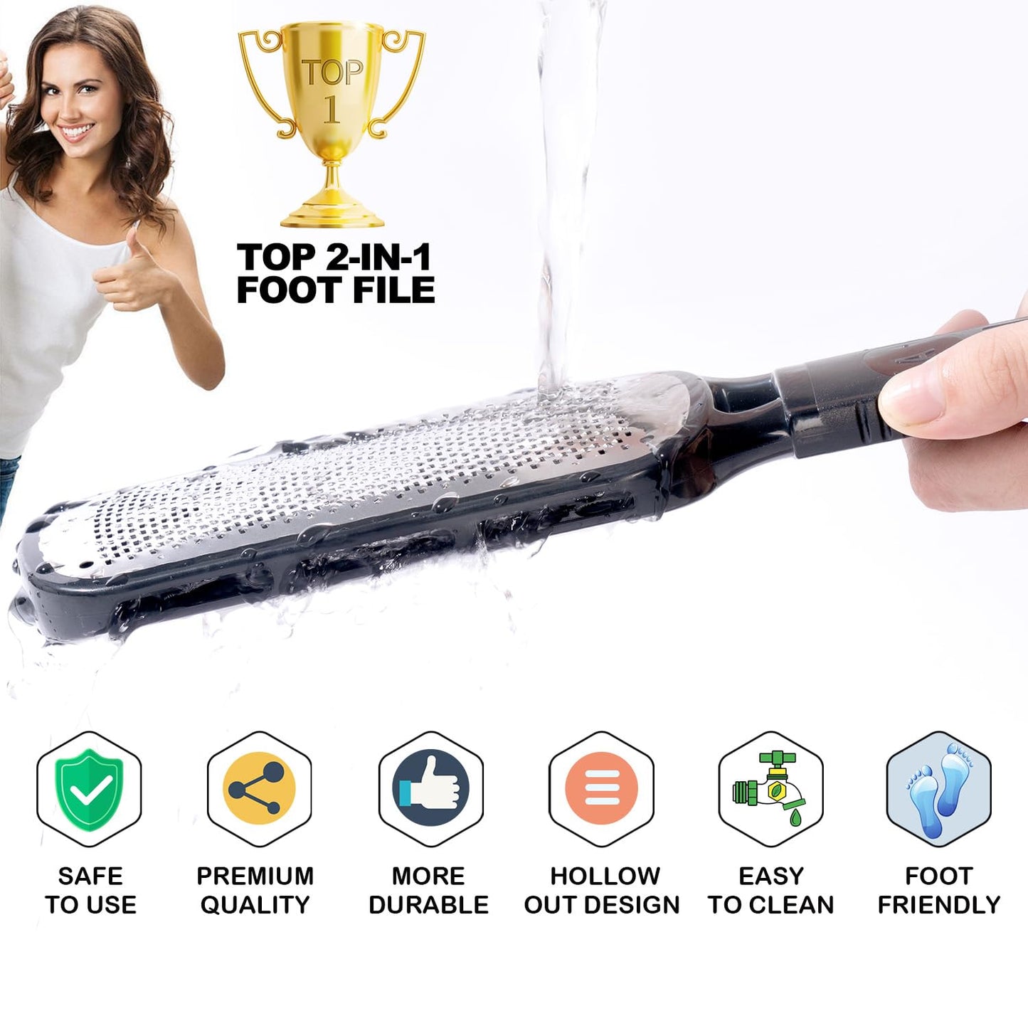 Antonki Foot File for Dead Skin, Double Sided Callus Remover for Feet, Metal Foot Scrubber for Cracked Heel, Professional Foot Scraper Rasp Pedicure Tool to Remove Hard Skin - 2 in 1 Foot File