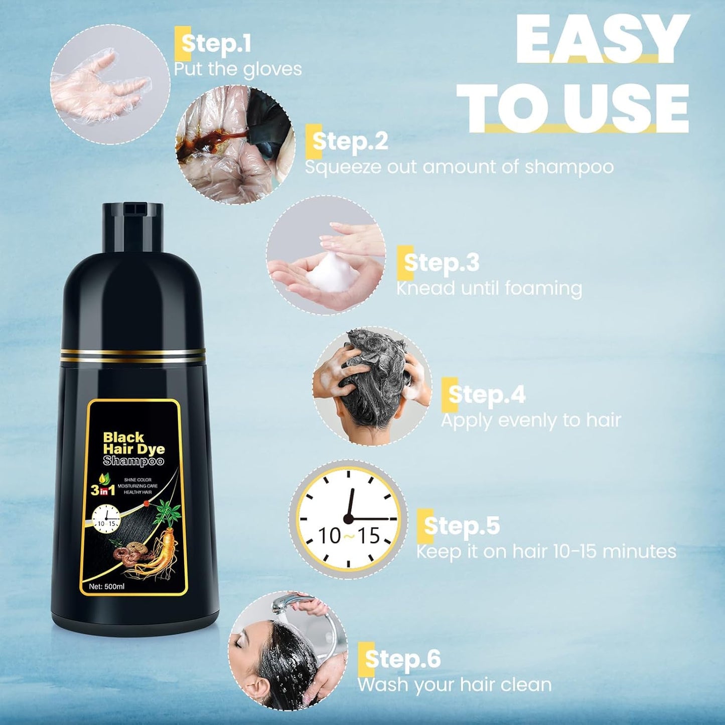 JUANCHI Chestnut Brown Hair Dye Shampoo 3 in1, Chestnut Brown Shampoo Hair Dye for Gray Coverage, Hair Color for Women Men, Herbal Formula, Lasts 30 Days, 500ml (16.90 oz)