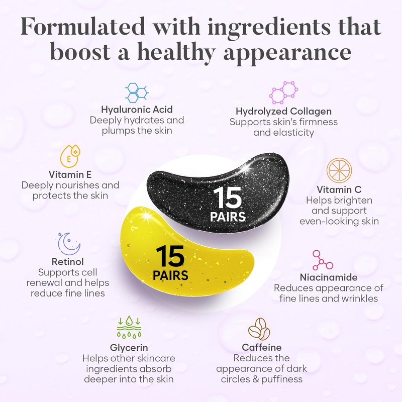 BLOOMORA Under Eye Patches for Puffy Eyes and Dark Circles, Day & Night Gel Eye Masks with Caffeine, Collagen & Vitamin C, Deeply Moisturizing, Bachelorette Party Favors, Bridesmaid Gifts (30 Pairs)