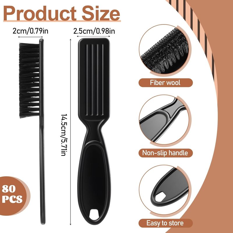 80 Pcs Clipper Cleaning Brush Set - Nylon Haircut & Barber Fade Trimmer Brushes | Black
