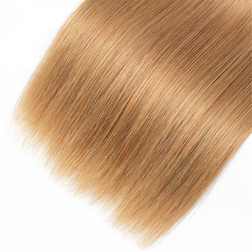Honey Blonde Human Hair Bundles 16 18 20 Inch Straight Bundles Human Hair Unprocessed Native Virgin Hair 100/PC 3 Extensions #27 Blonde Color Wet and Wavy Human Hair Extensions for Women