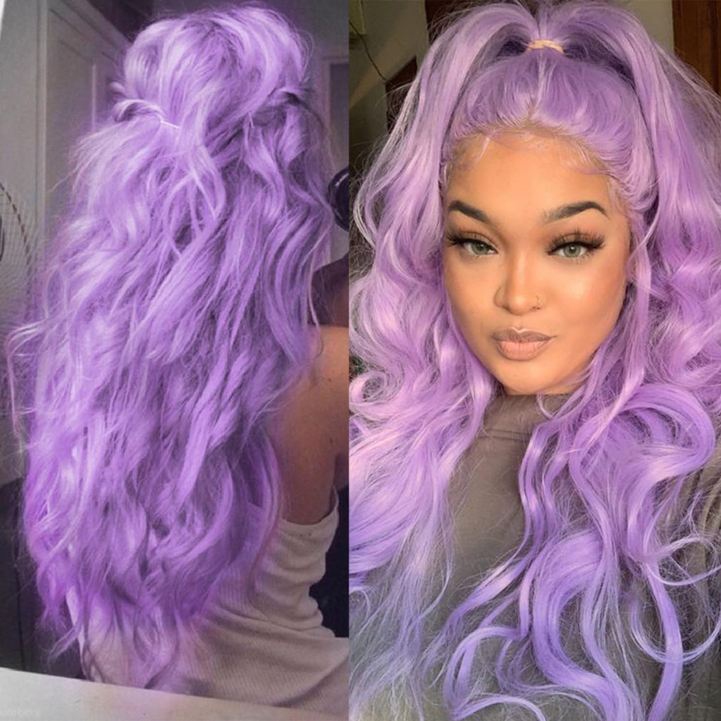 Luwigs Lanvender Purple Natural Wavy Lace Front Wigs Synthetic Loose Body Wave Heat Fiber Hair for Women Replacement Wigs Half Hand Tied Cosplay Daily Wear 22inch (22 Inch, Purple,Wavy)