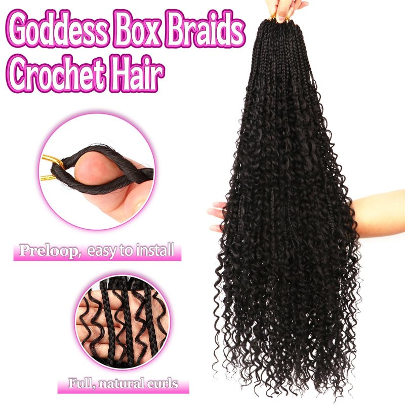 Goddess Boho Box Braids Crochet Hair-8 Packs 30 Inch Crochet Box Braids for Black Women Pre Looped (1B#, 30 Inch (Pack of 8))