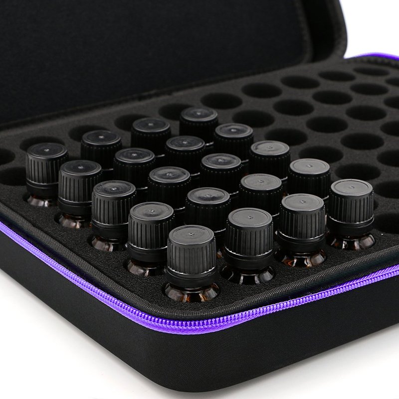 Hipiwe 70 Essential Oils Carrying Case Holds 5ml, 10ml, 15ml Bottles Hard Shell Exterior EVA Essential Oils Storage Organzier Bag with Foam Insert and Carrying Handle, Purple