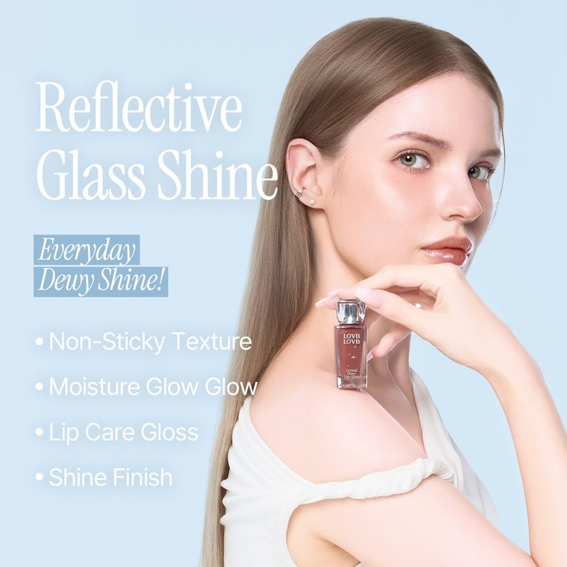 Crystal Dewy Lip Gloss - Lightweight Non-Sticky Hydrating Formula | High-Shine Korean Lip Care | 0.17 oz. (Pink Dolphin)