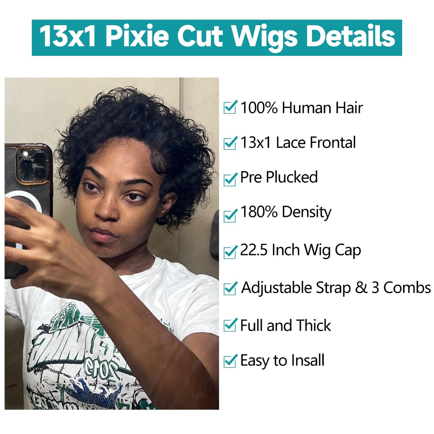 Msviki 200% Density Pixie Cut Wig Human Hair Free Part 13X1 Lace Front Wigs Human Hair Short Curly Pre Plucked Water Wave Human Hair Wig With Baby Hair Wear and Go Glueless Bob Wigs For Black Women