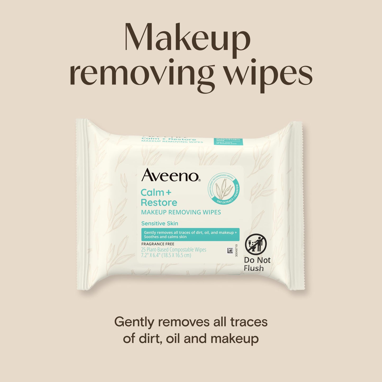 Aveeno Calm + Restore Unscented Makeup Remover Wipes for Face, Fragrance-Free Facial Towelettes with Oat Extract & Calming Feverfew, Sensitive Wipes Leave Skin Feeling Soothed, Alcohol-Free, 25 Ct