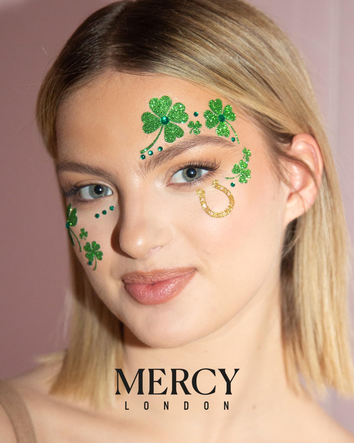 St Patricks Day Face Jewels by Mercy London Clover Costume Accessories Face Gems Jewels All In One Halloween Headpiece Stick On