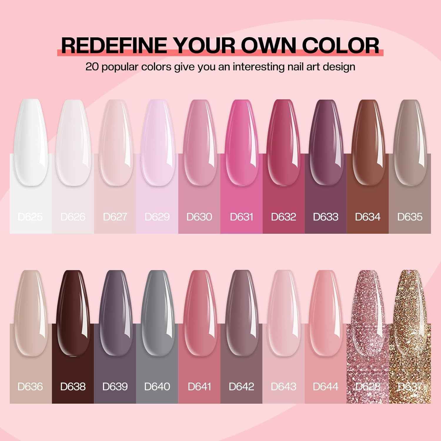 27PCS Morovan Dip Powder Nail Kit - 20 Color Starter Set with Liquid for DIY Nail Art