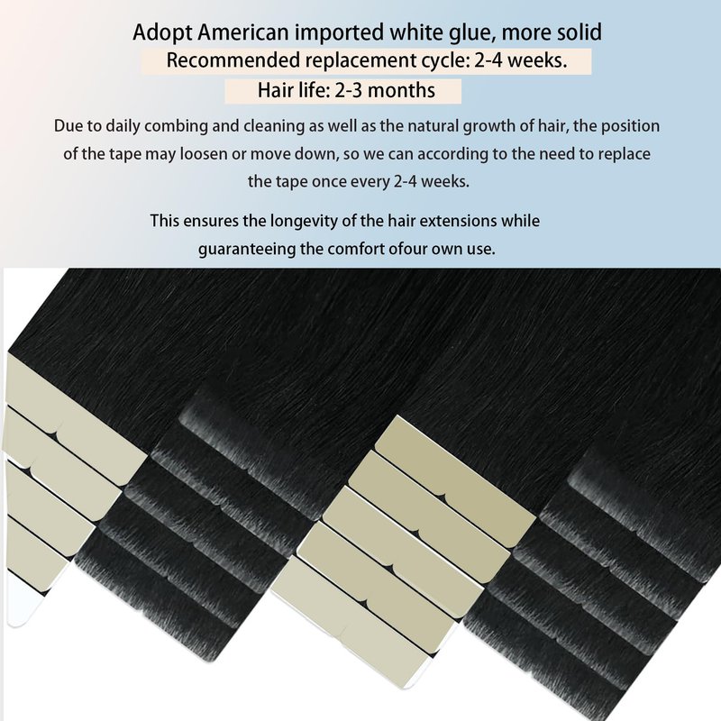 Tape in Hair Extensions Human Hair 14Inch Natural Black Color 20Pcs 50G/Pack Straight Seamless Weft Skin Invisible Thick 100% Real Black Human Hair Tape In Extensions