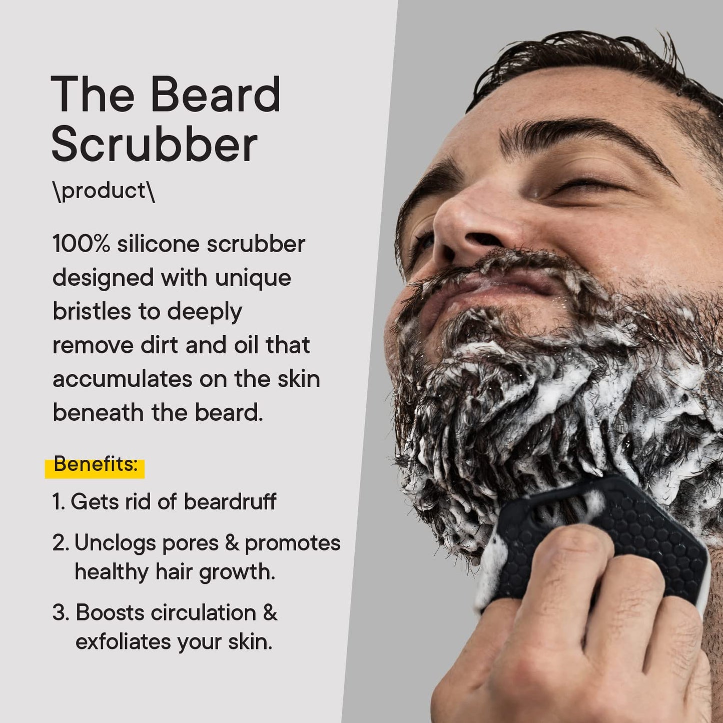 TOOLETRIES Beard Scrubber with Hook - Silicone Beard Brush & Beard Exfoliator for Men - Deep Cleans & Unclogs Pores - Gentle face massgage, removes beardruff, Beard Accessories - Charcoal
