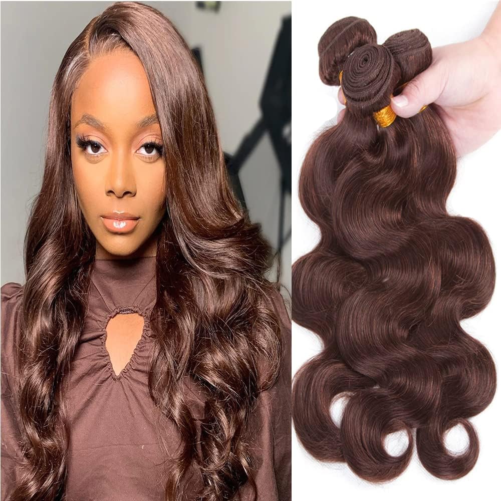 Ailabi Brazilian Chocolate Brown Human Hair Bundles 8 10 12 Inch Body Wave Bundles Human Hair 11A Unprocessed Virgin Quick Weave Sewn In Hair for Black Women