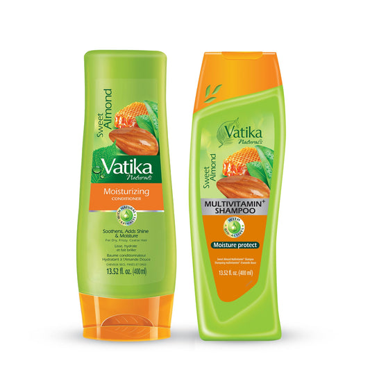 Vatika Naturals Sweet Almond Shampoo & Conditioner – Deep Nourishment for Dry, Frizzy Hair | Moisturizing Almond Hair Care for Soft, Smooth & Healthy-Looking Strands Every Day