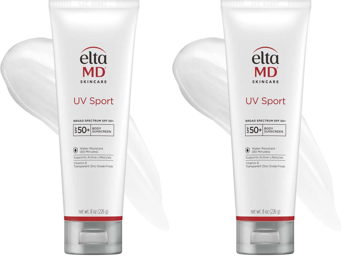 EltaMD UV Sport Sunscreen Lotion,SPF 50 Body Sunscreen,Water and Sweat Resistant,Oil-Free,Zinc Oxide Formula,8 oz Tube,(Pack of 2)