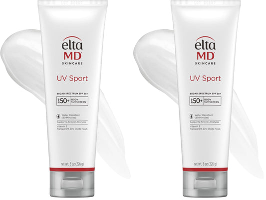 EltaMD UV Sport Sunscreen Lotion,SPF 50 Body Sunscreen,Water and Sweat Resistant,Oil-Free,Zinc Oxide Formula,8 oz Tube,(Pack of 2)