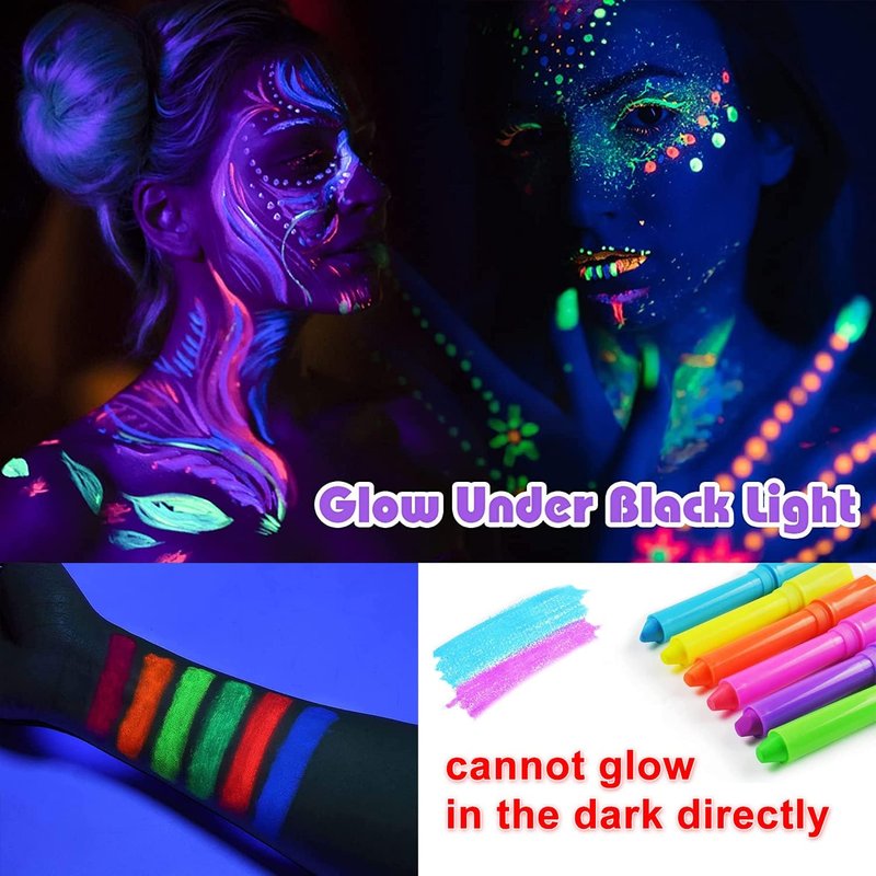 12 Pcs Glow in The dark Light Body UV Face Paint, Face Painting Kit, Crayons Kit Fluorescent neon Body Paints for Adults for Birthday Party Halloween Masquerade Makeup Outdoor
