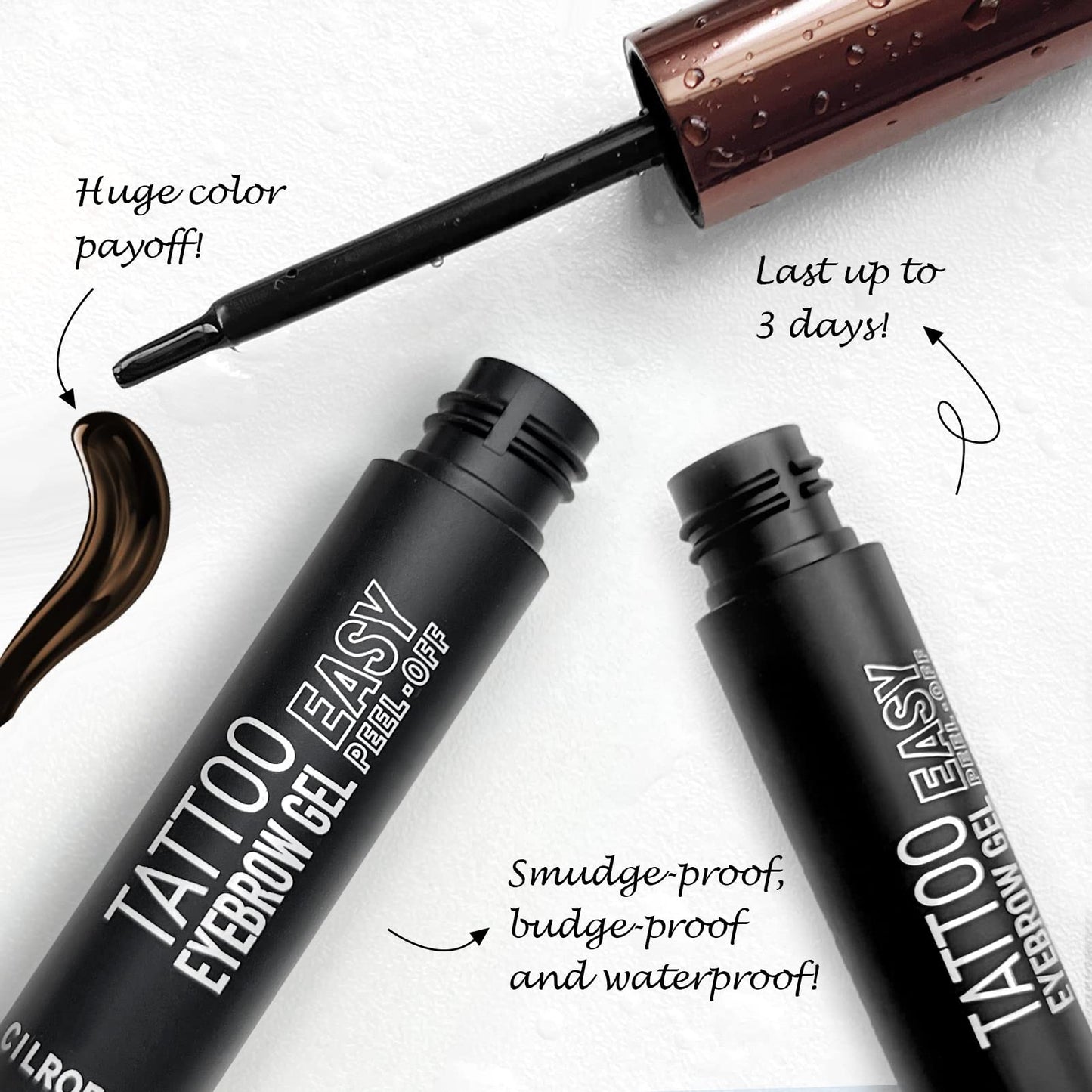 Cilrofelr Tattoo Peel Off Eyebrow Gel, Easy Tattoo Brow Peel Off Gel, Last Up to 3 Days, Waterproof, Transfer-proof, For Fuller & Defined Looking Brows, Dark Brown (2 Pack)