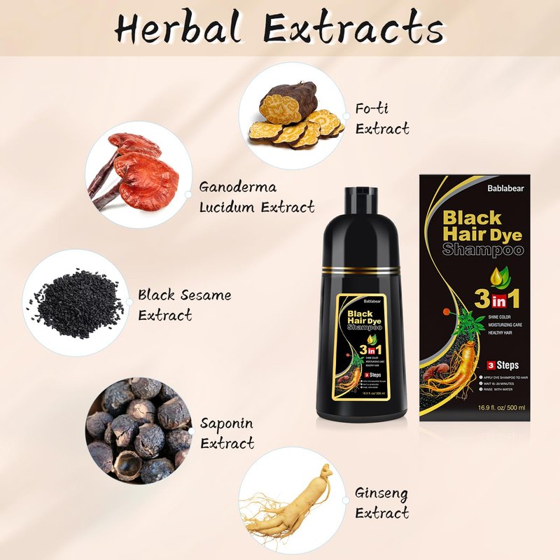 Bablabear Black Hair Dye Shampoo for Gray Hair, Semi-Permanent Hair Color Shampoo for Women and Men, Grey Coverage.500ml