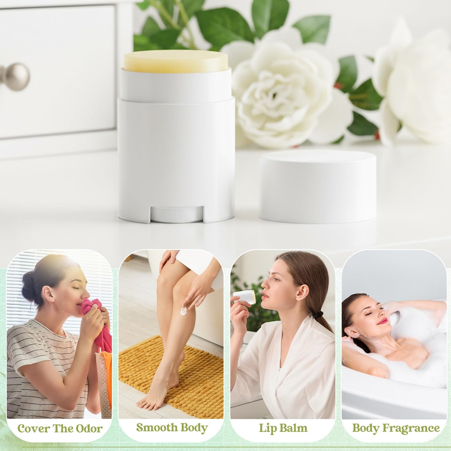 Teenyyou 50 Pack White Empty Deodorant Containers, 30ml/1oz, Bottom Filling, Refillable Deodorant Tubes Lipstick Balm Tubes Twisted, Plastic Oval for Homemade DIY Aromatherapy, Balm, Lotion