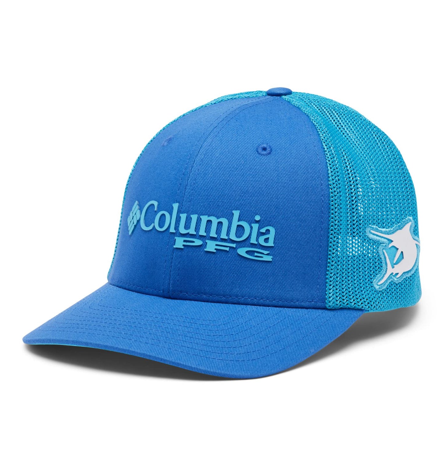 Columbia Unisex PFG Logo Mesh Ball Cap - High Crown, Vivid Blue, XX-Large