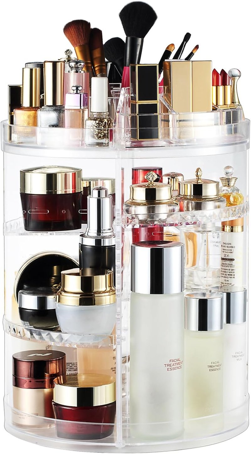 Makeup Organizer - 360° Rotating Adjustable Cosmetic Storage Display Case | 8 Layers, Large Capacity, Clear