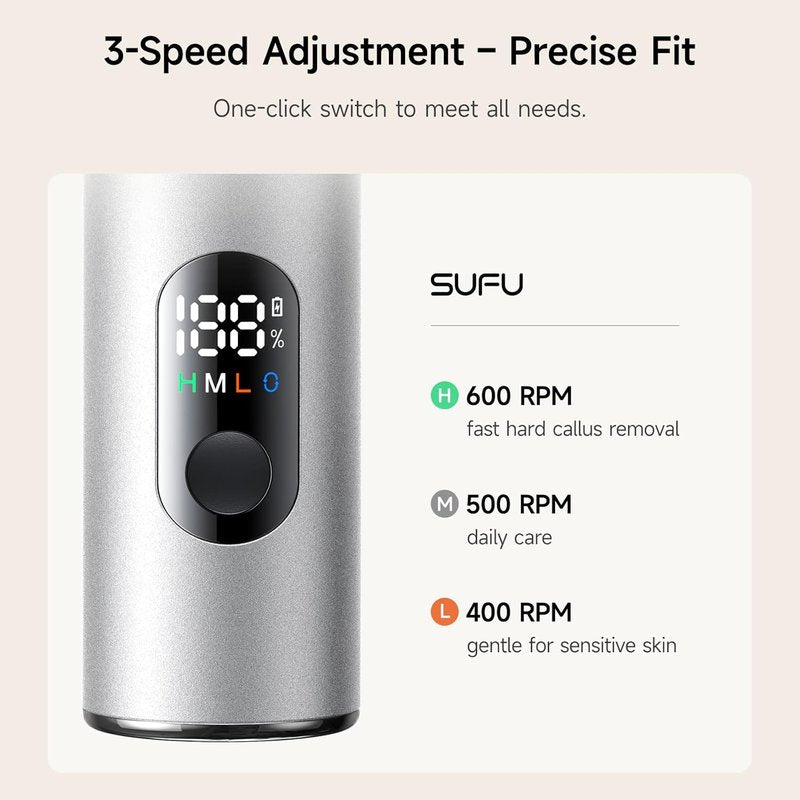 Electric Foot Callus Remover - 2 in 1 USB Rechargeable Foot File with Digital Display | Cordless Aluminum Pedicure Tool in Silver