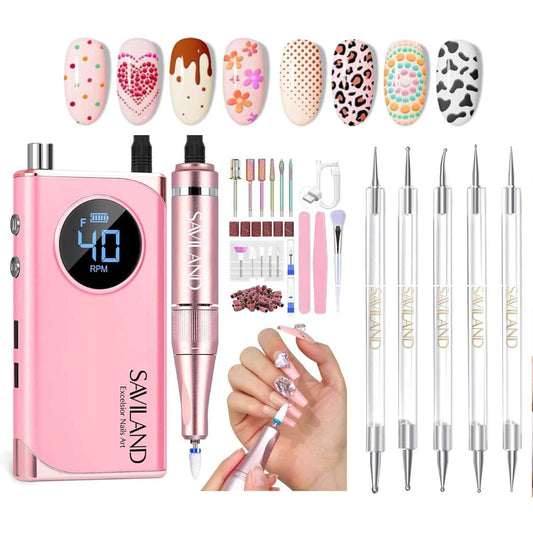 Professional Electric Nail Drill 40,000 RPM with 5 Dotting Tools & 13 Bits for Acrylic & Gel Nails