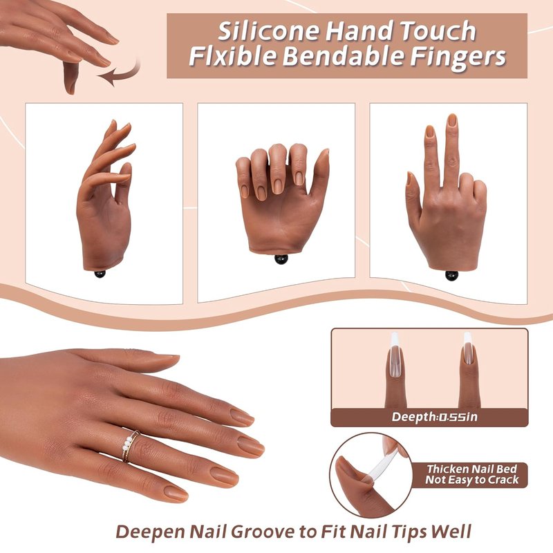 Acrylic Nail Practice Hand - Flexible Silicone Kit for Beginners | Bendable Fingers & Nail Art Supplies