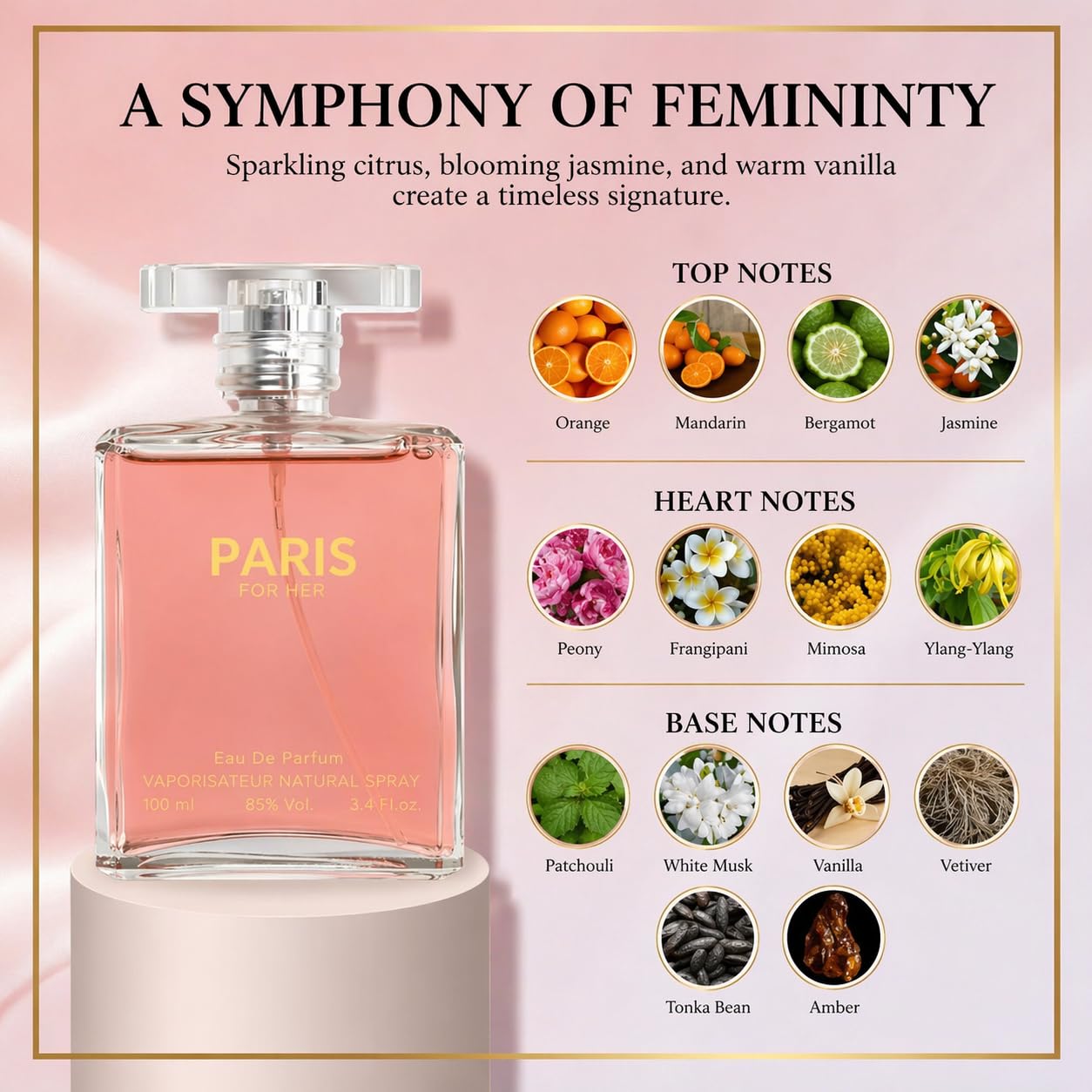 Sandora Fragrances Perfume for Women - Elegant Floral Eau De Parfum | Orange, Jasmine, Patchouli, Vanilla - 3.4 fl oz