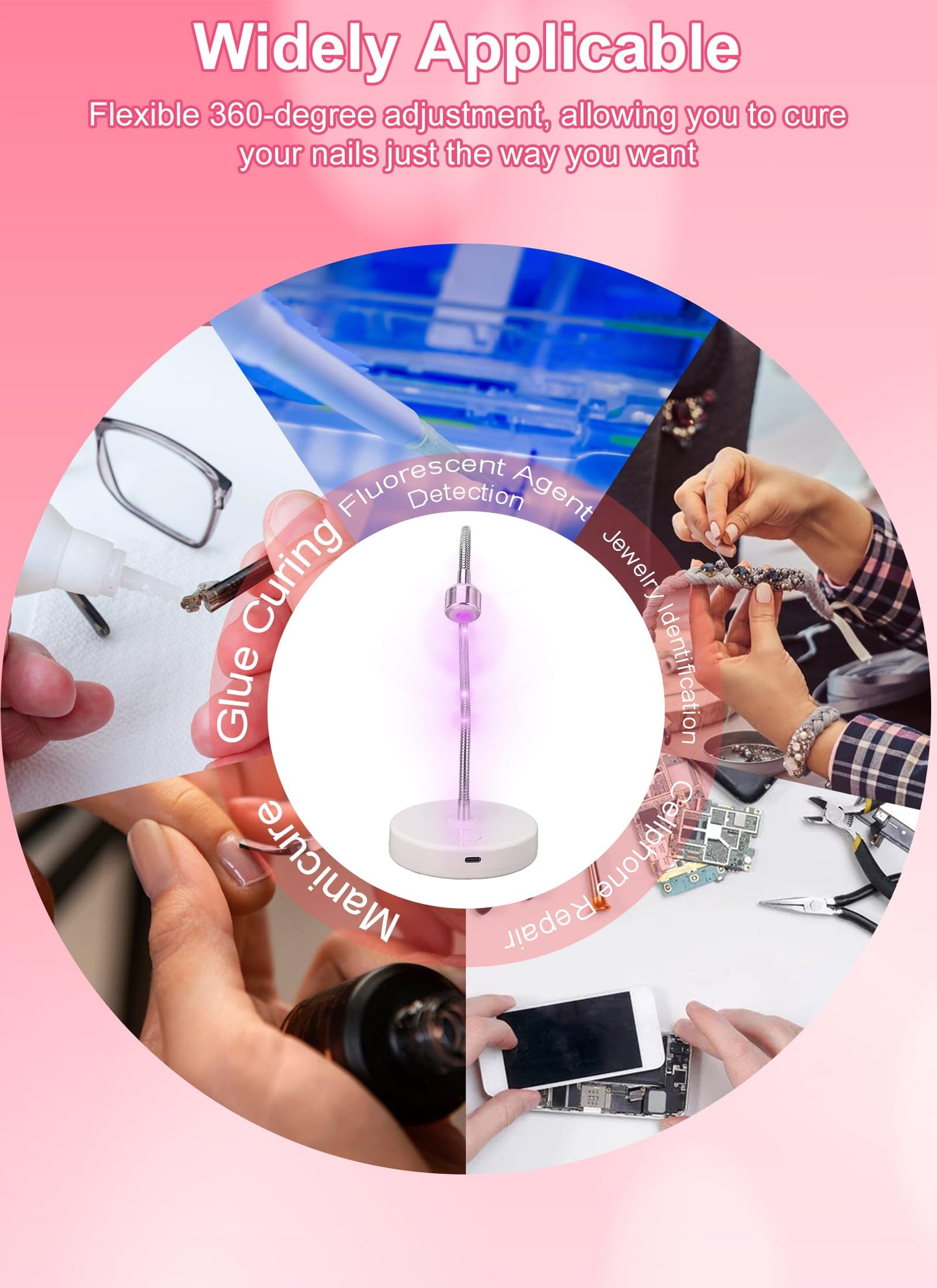 Gel Polish Dryer, LED Nail Lamp 3W Quick Drying Curing Machine with Adjustable Light Hose, Built in Battery for Home Salon Manicure