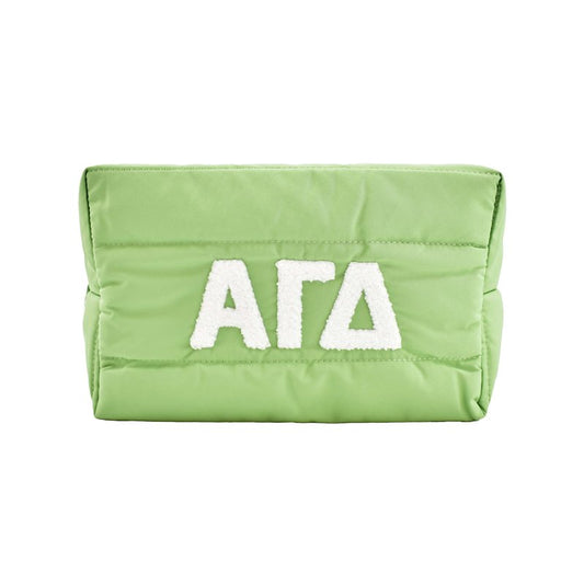 Sorority Shop Alpha Gamma Delta Makeup Bag - Puffer Style with Sorority Letters, Travel Cosmetic Bag with Zipper Closure, Perfect Alpha Gamma Delta Sorority Gifts for Women