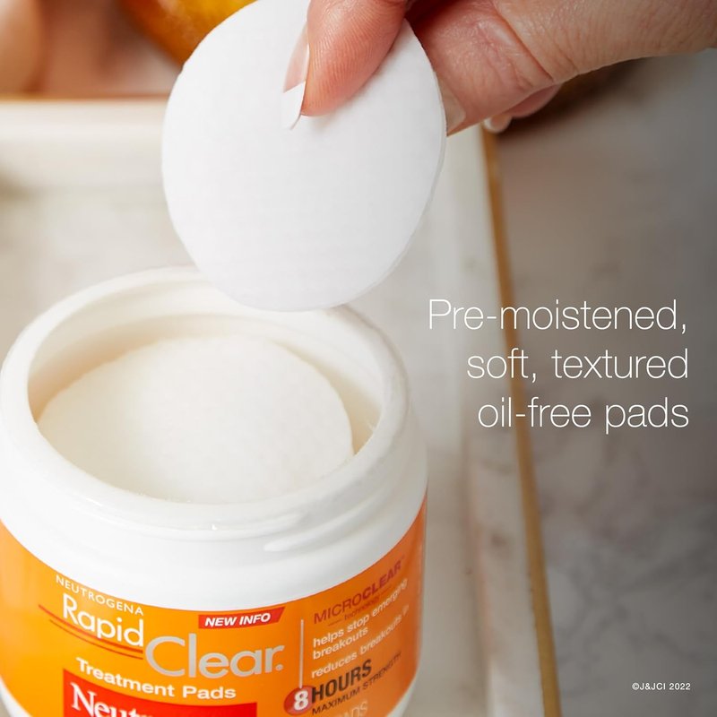 Neutrogena Rapid Clear Acne Face Pads - Maximum Strength 2% Salicylic Acid | Oil-Free Cleansing, 3 Pack