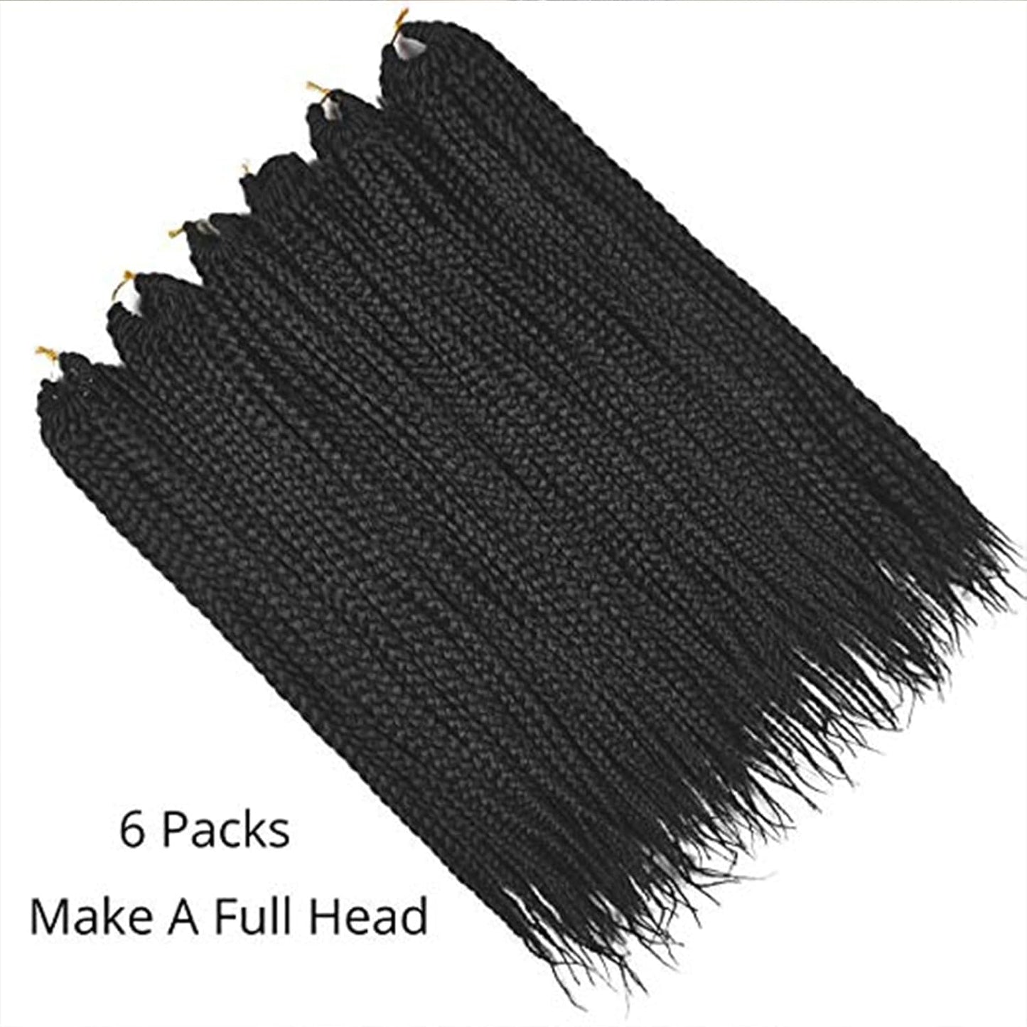 Box Braids Crochet Hair - 24 Inch Pre-Looped Synthetic Extensions | 6 Bundles for Black Women - Medium Knotless, Black 1B