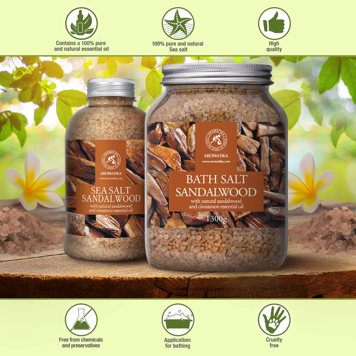 Bath Sea Salt Sandalwood 46 Oz (1300g) - Bath Salts with Sandalwood & Cinnamon Essential Oil for Bath Soak - Relaxing Bath - Muscle Relaxation - Aromatherapy Bath Salts - Sea Salt Bath