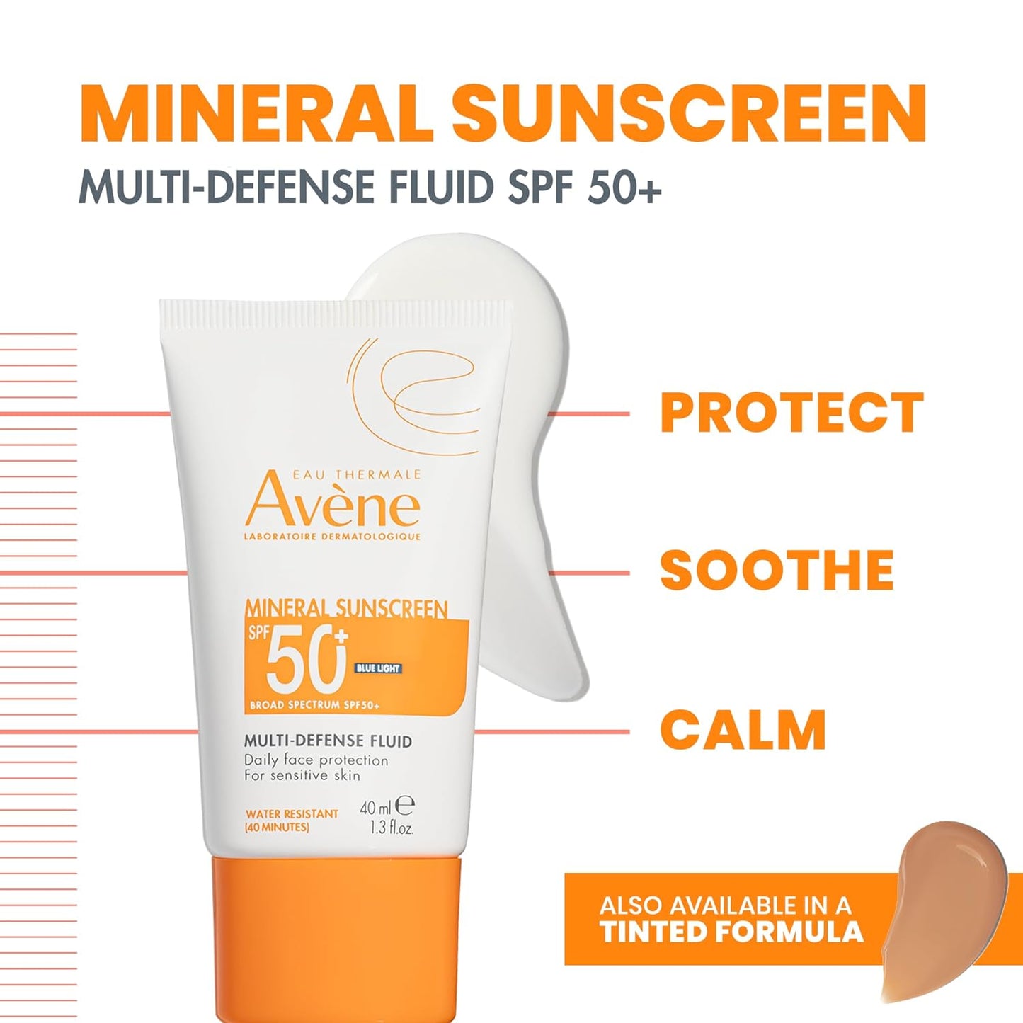 Avène Mineral Sunscreen SPF 50 - Lightweight Multi-Defense Fluid for All Skin Types