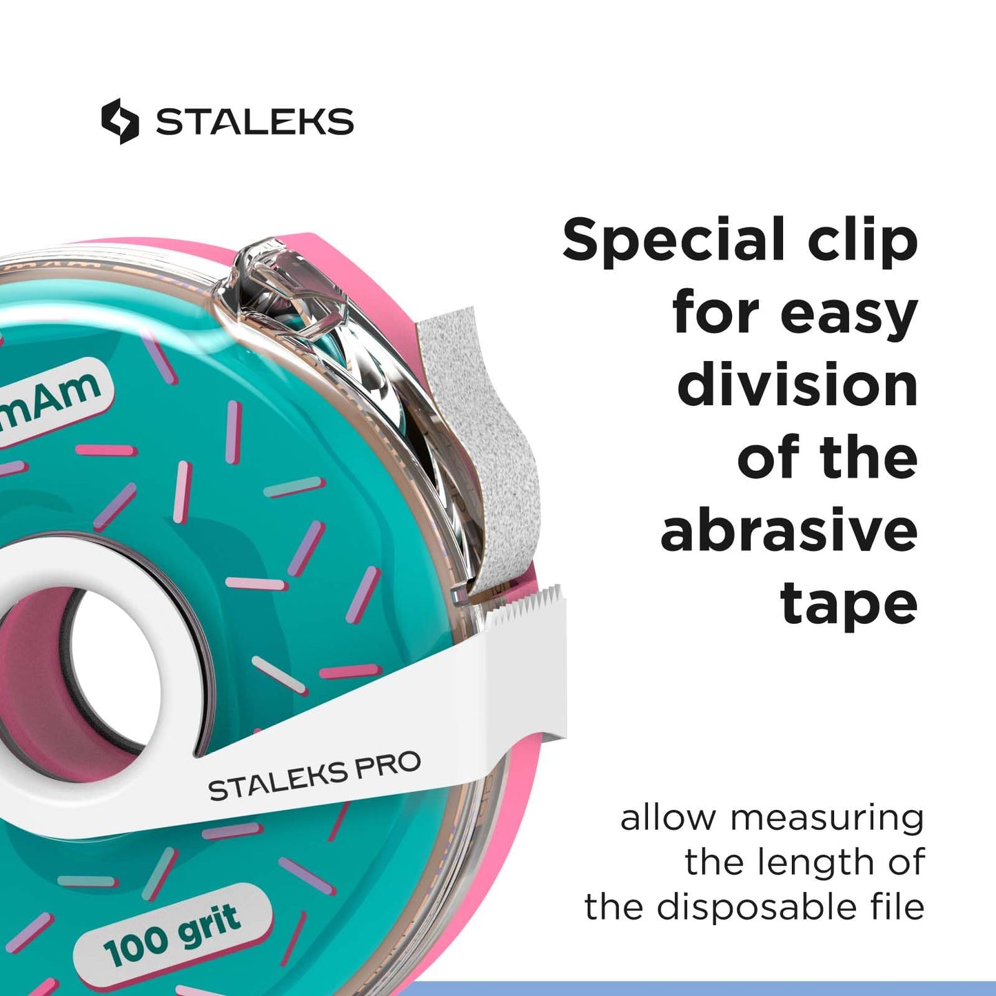 STALEKS PRO Disposable White Abrasive Tape papmAm Expert – 100 Grit – 7m Roll in Plastic Case – Glueless Replaceable Abrasive – Professional Nail Shaping – Manicure & Pedicure