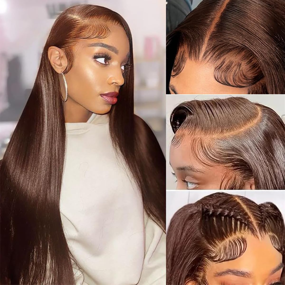 5x5 Brown Transparent Lace Closure Chocolate Human Hair 5x5 Straight Pre Plucked Natural HairLine Knots Bleached Baby Hair Brazilian Virgin Remy 10 inch