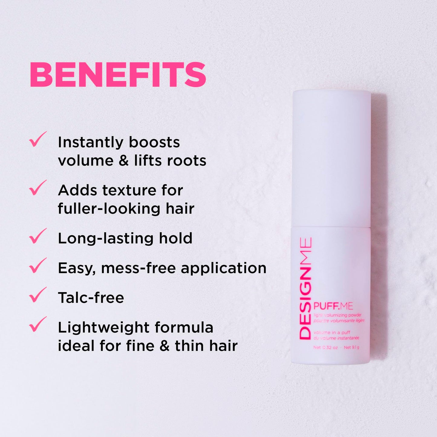 Design.Me PUFF.ME Hair Powder - Texture Powder - Root Lifting with Strong, Long-Lasting Hold - Instantly Boosts Hair Volume for Women - For Straight, Wavy & Curly Hair