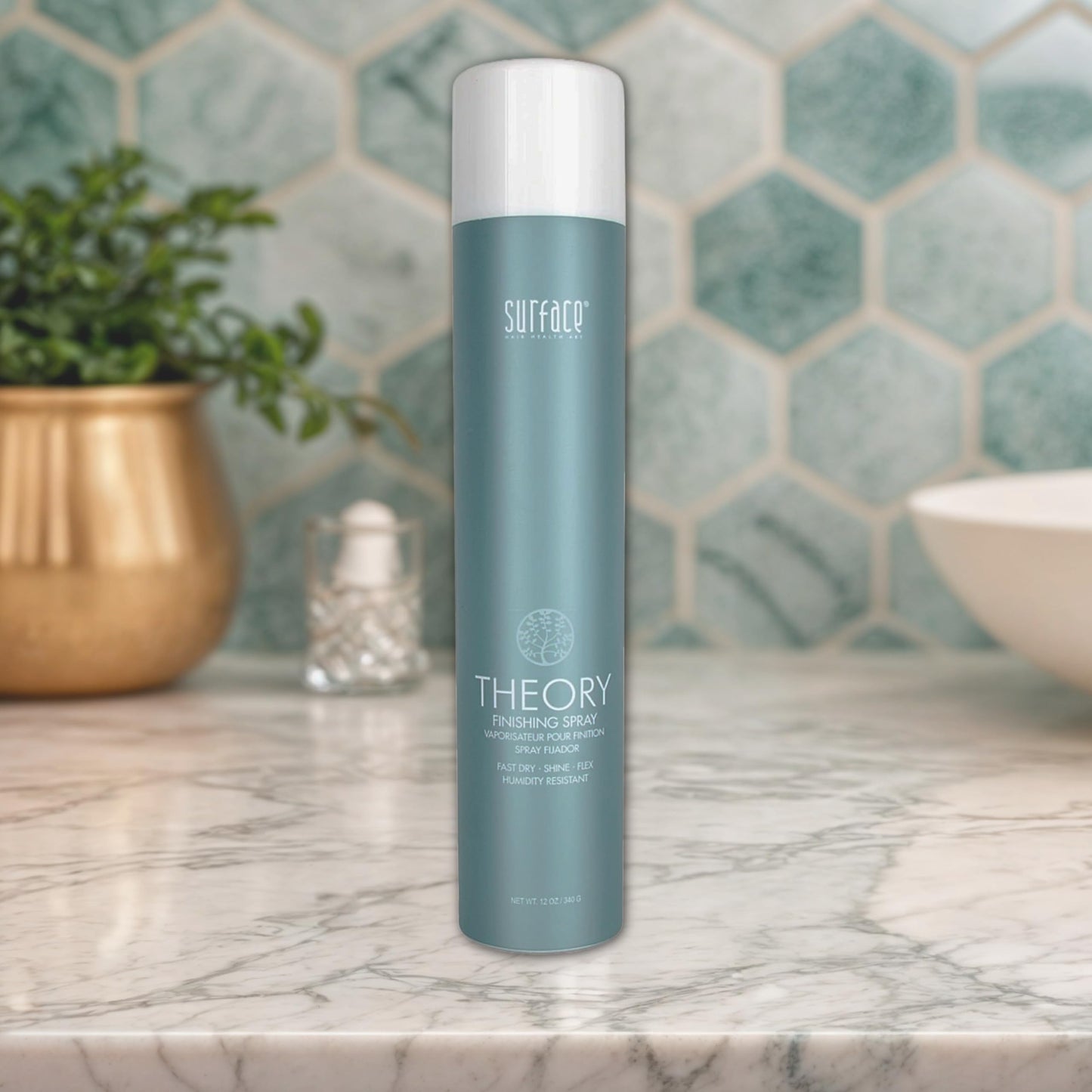 SURFACE Hair Theory Finishing Spray, Medium Hold Flexible Styling Hairspray - Thermal Protection with Medium Shine - Lasting Control, 12 Oz (Packaging may vary)