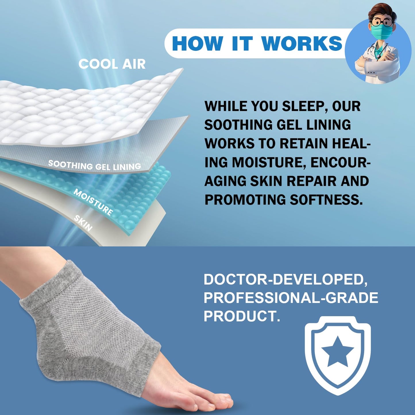 TEAWOO Moisturizing Toeless Socks for Cracked Heels - Heel Repair, Hydrate Dry Feet
