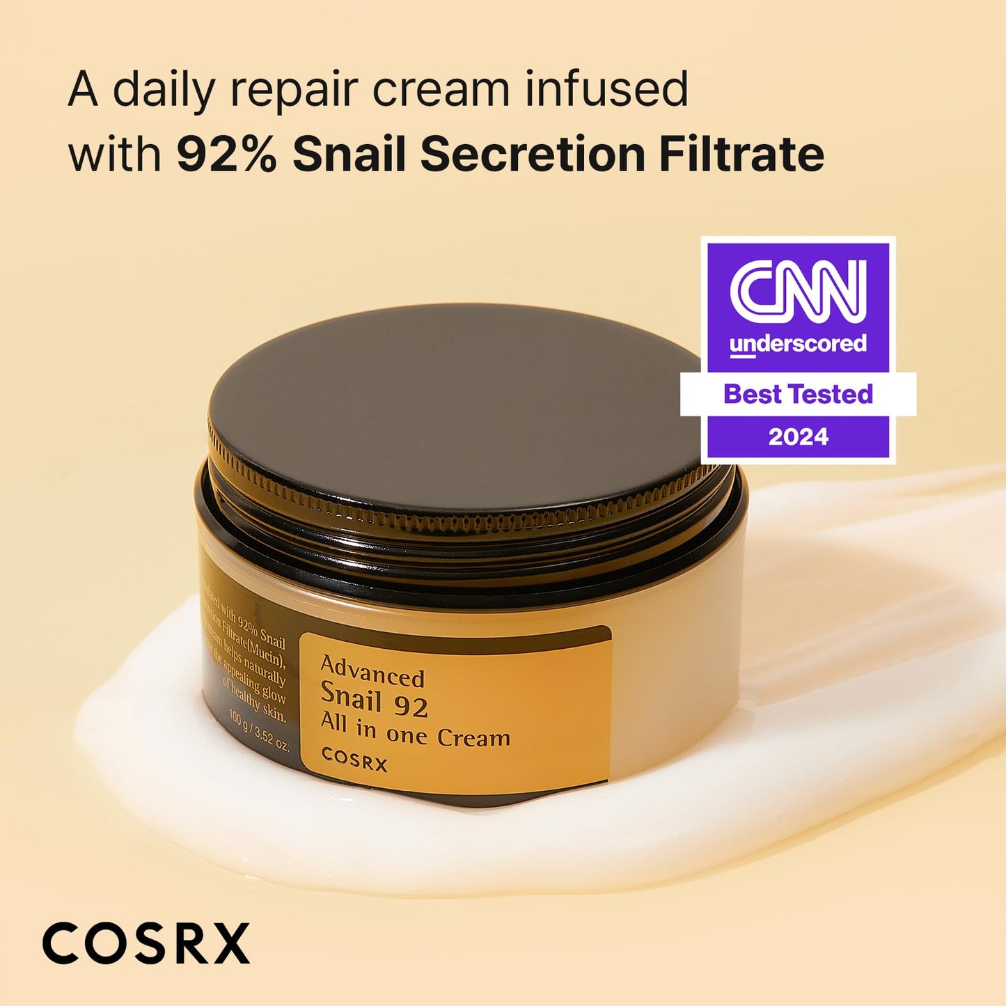 COSRX Snail Mucin 92% Cream + Peptide Collagen Hydrogel Eye Patch, Korean Skin Care