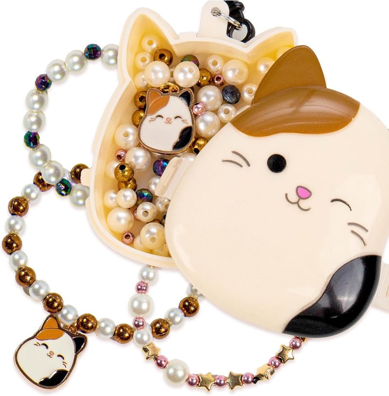 Squishmallows Cam the Cat Bracelet Kit | Create 3 Fun Accessories with Beads, Charms & Keychain | Friendship Jewelry Craft Set for Kids