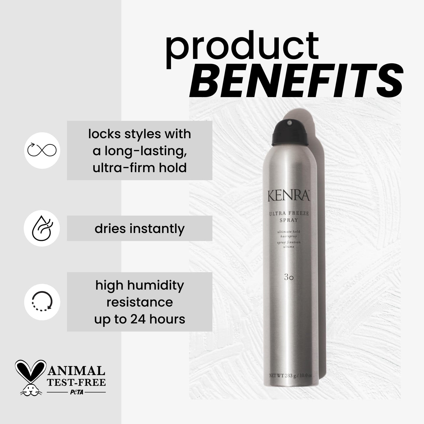 Kenra Ultra Freeze Spray 30 | Ultimate Hold Hairspray | Long-Lasting, Ultra-Firm Hold |Fast-Drying Formula| Provides Humidity Resistance |High Shine, Flake-Free Finish |All Hair Types | 10 oz (2-Pack)