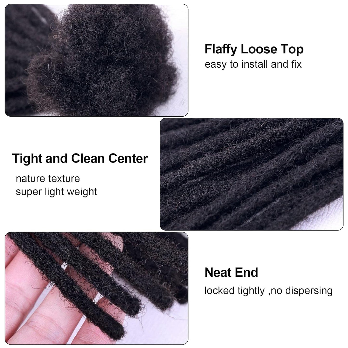 Human Hair Dreadlock Extensions - 0.6cm Thickness, 4 Inch, 60 Strands, Full Handmade, Natural Black | Dye & Bleach Friendly