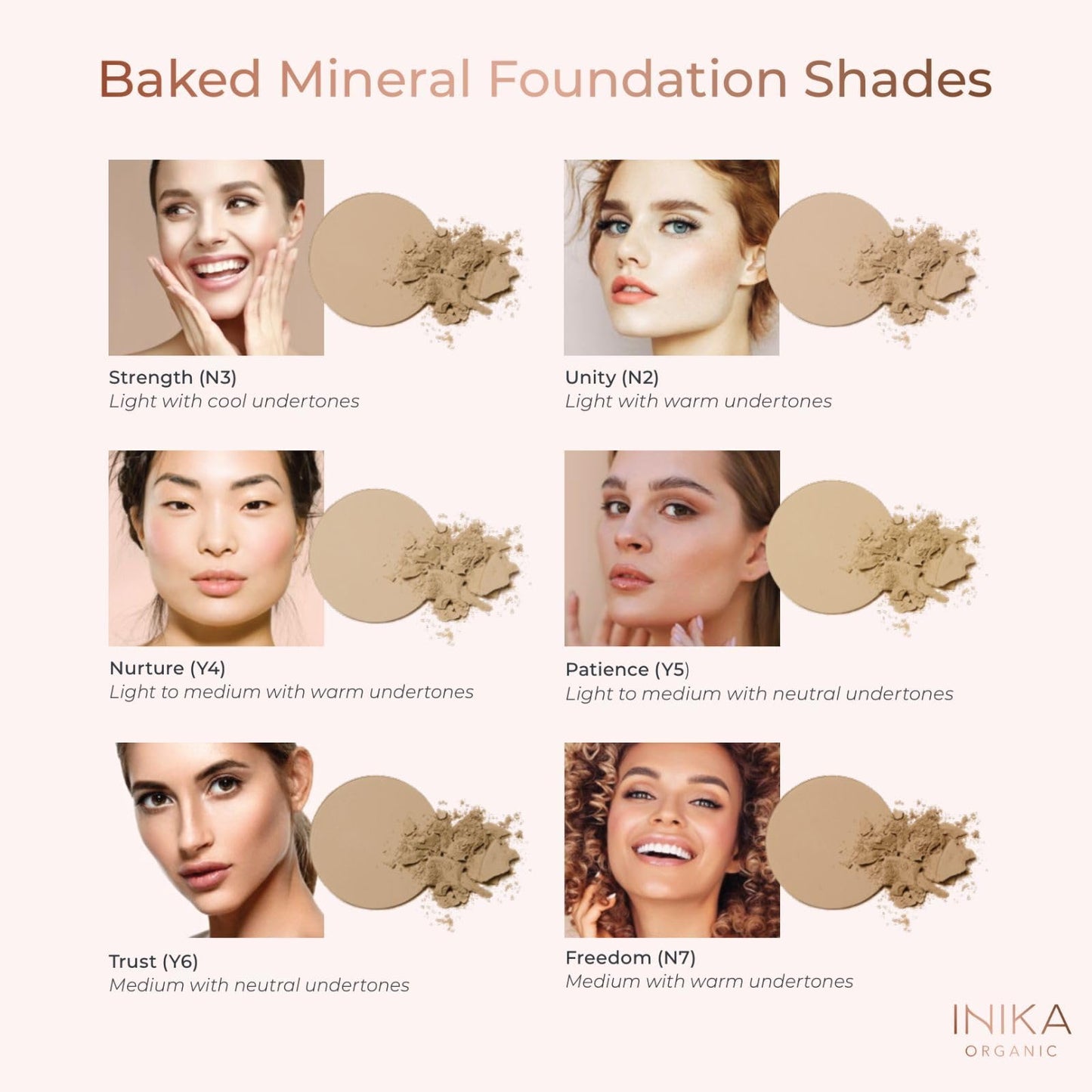 INIKA Organic Buildable Baked Mineral Foundation Compact Powder - Lightweight, Breathable Natural Base with Hydrating Squalane and Magnolia Bark Extract - Natural and Vegan Makeup, Nurture, 0.28 oz