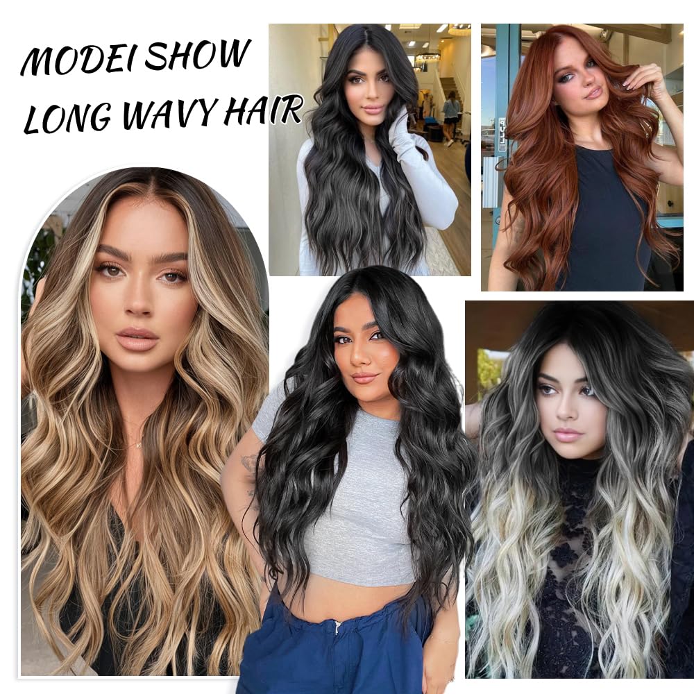 Ubeleco Black Wigs for Women Long Wavy Middle Part Lace Hair Hairline Replacement Wigs 26 Inch Synthetic Hair Heat Resistant Wig for Daily Party